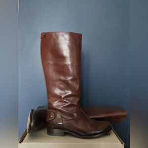 Frye Melissa Tall Boots 8.5 Extended Calf Dark Brown Leather Riding EUC